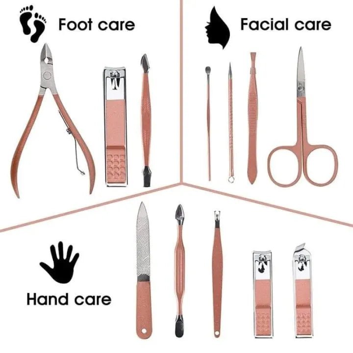 "16-in-1 Professional Manicure & Pedicure Kit – Stainless Steel Grooming Set with Leather Travel