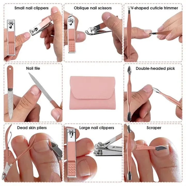 "16-in-1 Professional Manicure & Pedicure Kit – Stainless Steel Grooming Set with Leather Travel