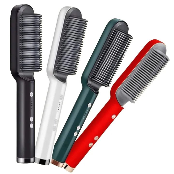 "2-in-1 Electric Hair Straightener & Curler – Heating Styling Brush & Comb | Multi-Color Model 909"
