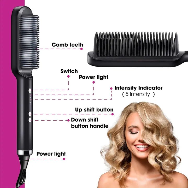 "2-in-1 Electric Hair Straightener & Curler – Heating Styling Brush & Comb | Multi-Color Model 909"