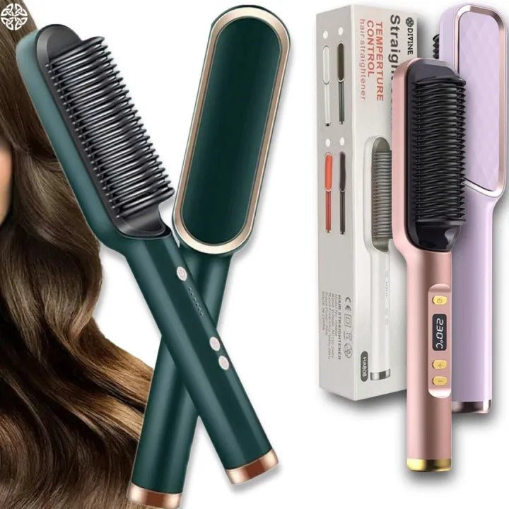 "2-in-1 Electric Hair Straightener & Curler – Heating Styling Brush & Comb | Multi-Color Model 909"