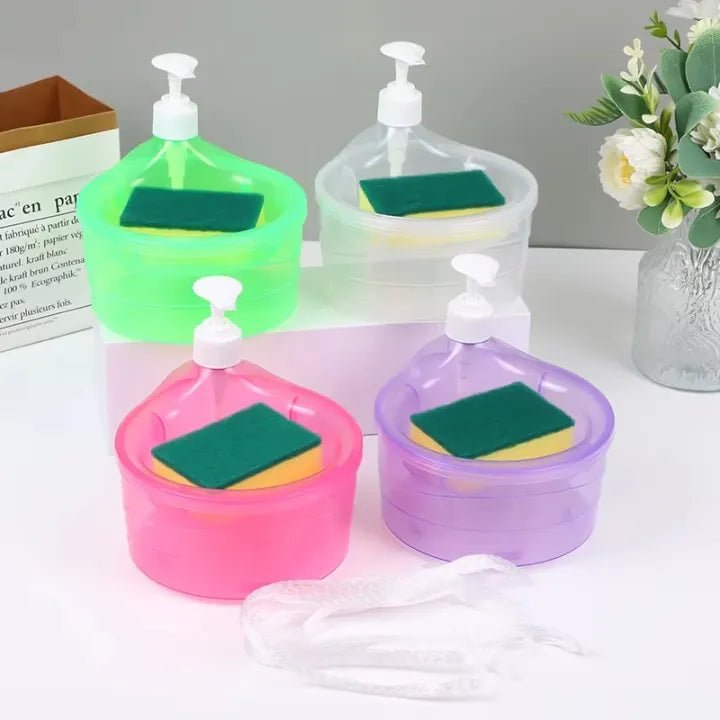 "2-in-1 Liquid Soap Dispenser with Sponge Caddy | Elegant Chrome Plastic Pump Bottle.