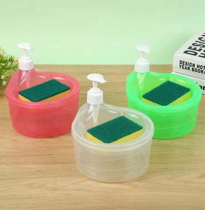 "2-in-1 Liquid Soap Dispenser with Sponge Caddy | Elegant Chrome Plastic Pump Bottle.