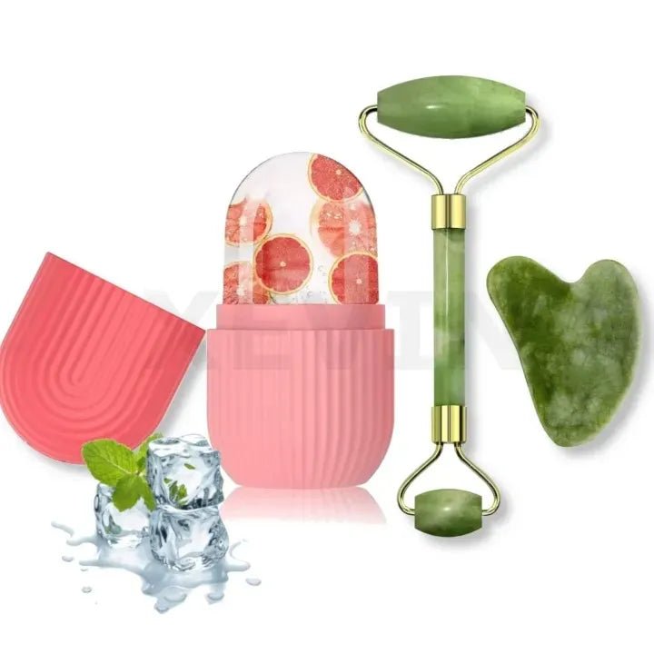 "3-in-1 Natural Jade Facial Set – Jade Roller, & Ice Roller for Face, Eyes, Neck & Body"