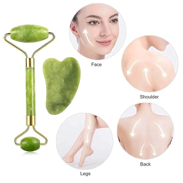 "3-in-1 Natural Jade Facial Set – Jade Roller, & Ice Roller for Face, Eyes, Neck & Body"