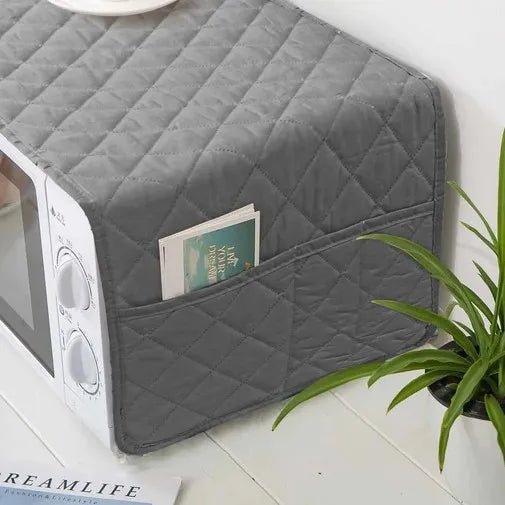 "Dustproof Decorative Microwave Oven Cover – Universal Fit with 4 Side Storage Pockets,