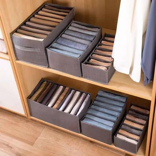 "Premium 6-Grid Wardrobe Clothes Organizer – Foldable Jeans & Drawer Storage Box.