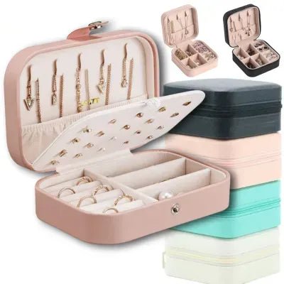 "Travel-Friendly Leather Jewelry Box – Zippered Organizer for Earrings, Bracelets,