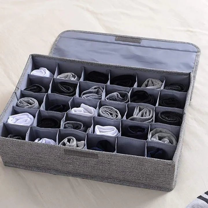 Underwear Socks Storage Organizer with Lids Foldable Closet Drawer Divider 24 Cells,